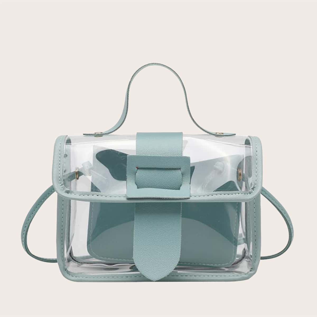 

Clear Satchel Bag With Inner Pouch, Baby blue