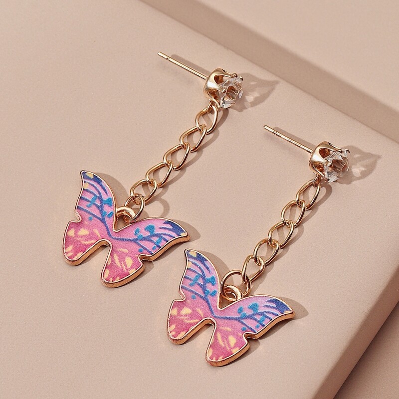 Butterfly Chain Drop Earrings, Multicolor