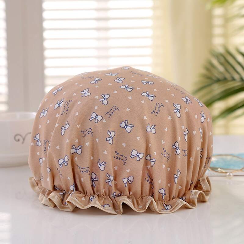 

Bow-knot Print Shower Cap, Khaki