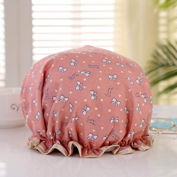 

Bow-knot Print Shower Cap, Pink