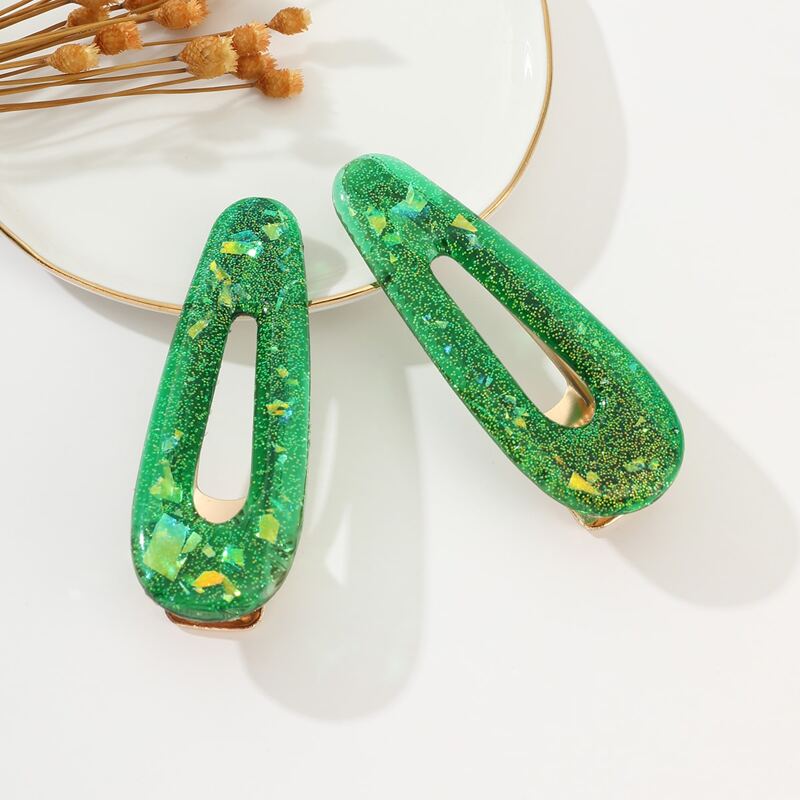 

2pcs Glitter Hair Clip, Green