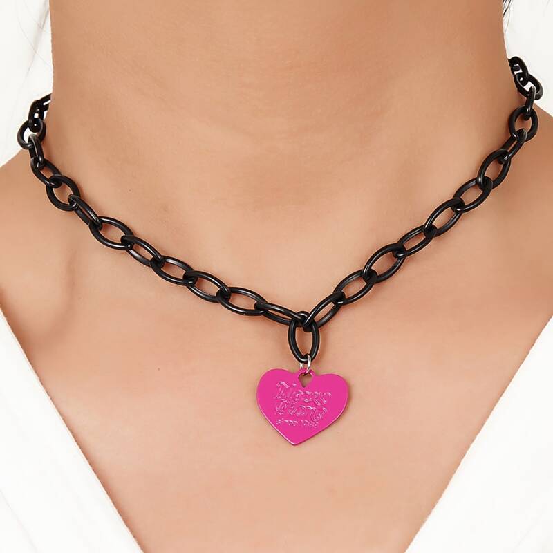 

Heart Pendant Chain Necklace, Multicolor