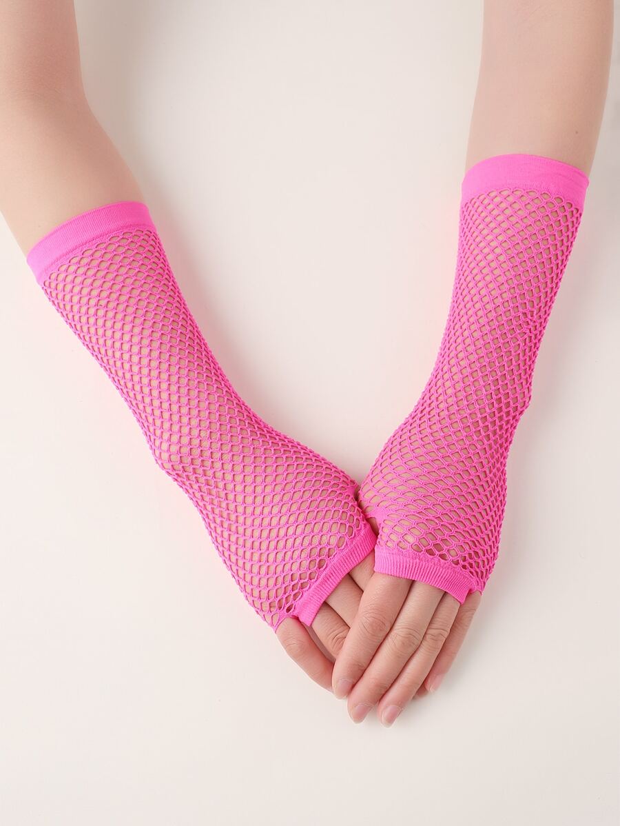 Hollow Out Mesh Gloves - Hot Pink - View 1