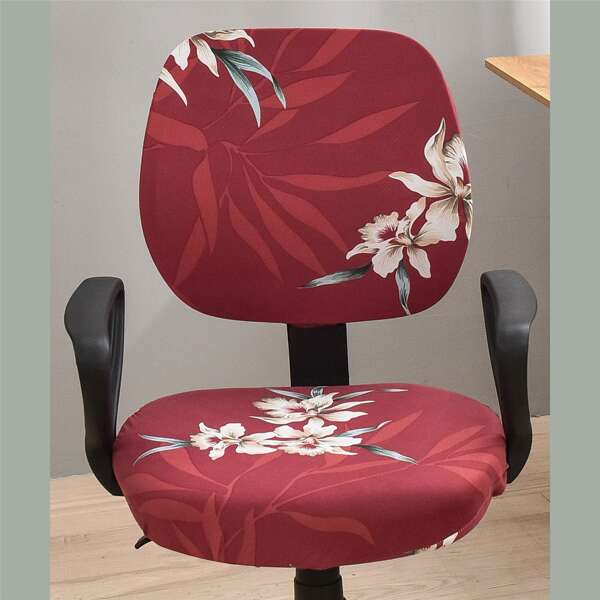 

Flower Print Stretchy Swivel Chair Cover, Red
