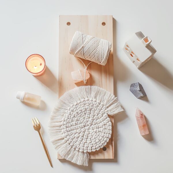 

1pc Woven Design Coaster, Beige