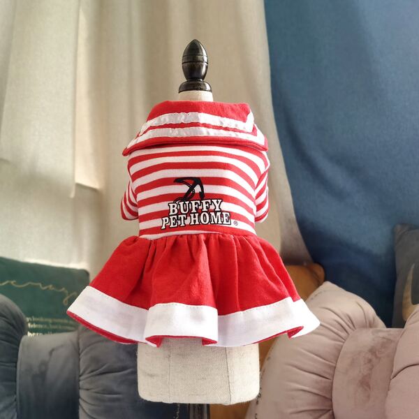 

Ruffle Striped Pet Dress, Red