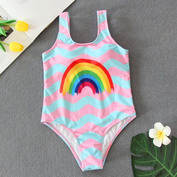

Girls Rainbow & Striped One Piece Swimsuit, Multicolor