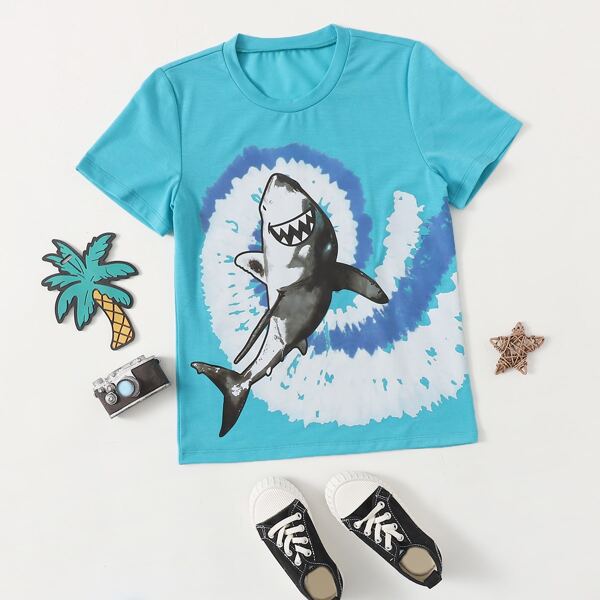 

Boys Shark Print Tee, Blue