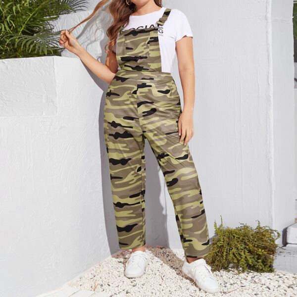 

Plus Camo Print Overall Jumpsuit, Multicolor
