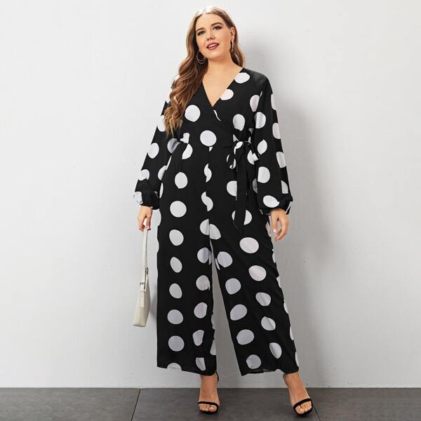 

Plus Polka Dot Knot Side Jumpsuit, Black