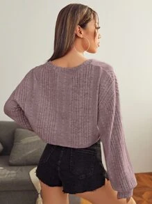 Muchica V-neck Drop Shoulder Rib-knit Crop Tee - Dusty Pink - View 2