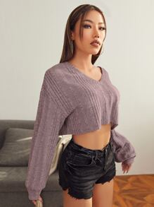 Muchica V-neck Drop Shoulder Rib-knit Crop Tee - Dusty Pink - View 4