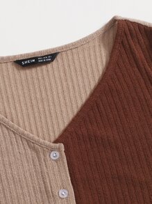 SHEIN تي شيرت بأزرار امامي بألوان متجانس - متعدد الألوان - مشاهدة 5