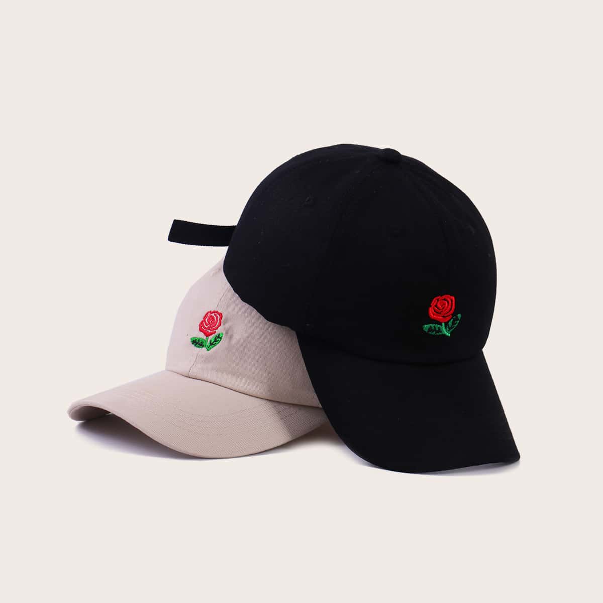 

Guys 2pcs Rose Embroidery Baseball Cap, Multicolor