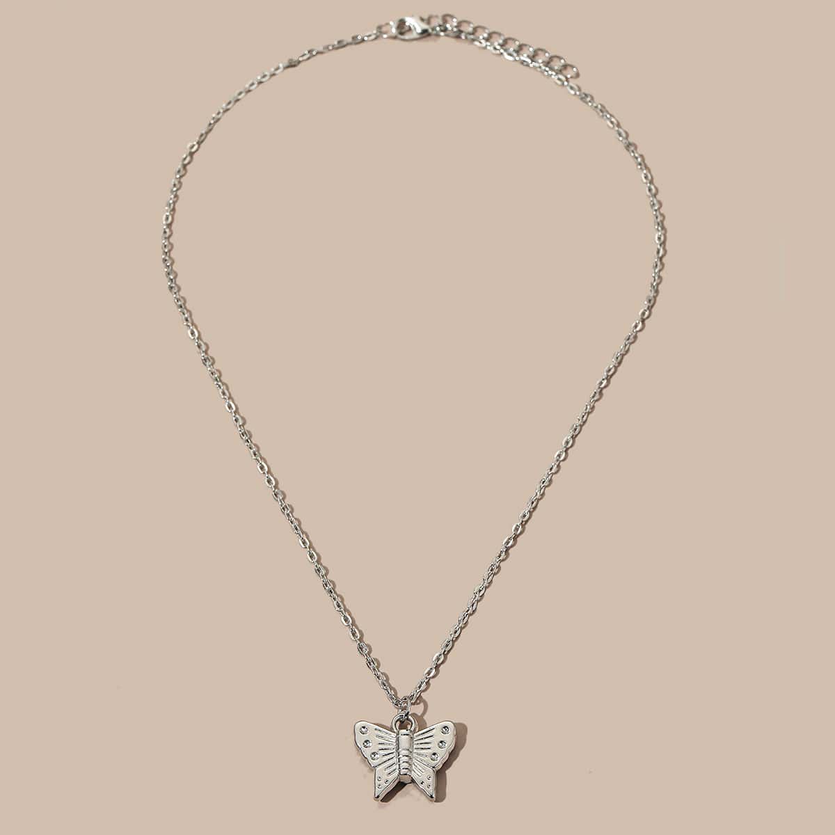 

1pc Butterfly Pendant Chain Necklace, Silver