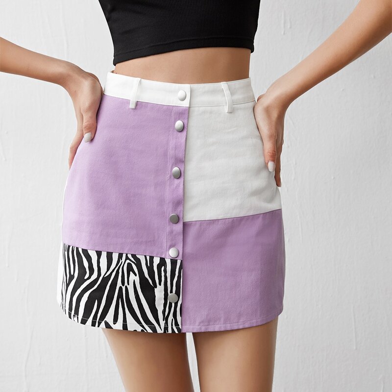 

Single Breasted Colorblock Zebra Striped Skirt, Multicolor