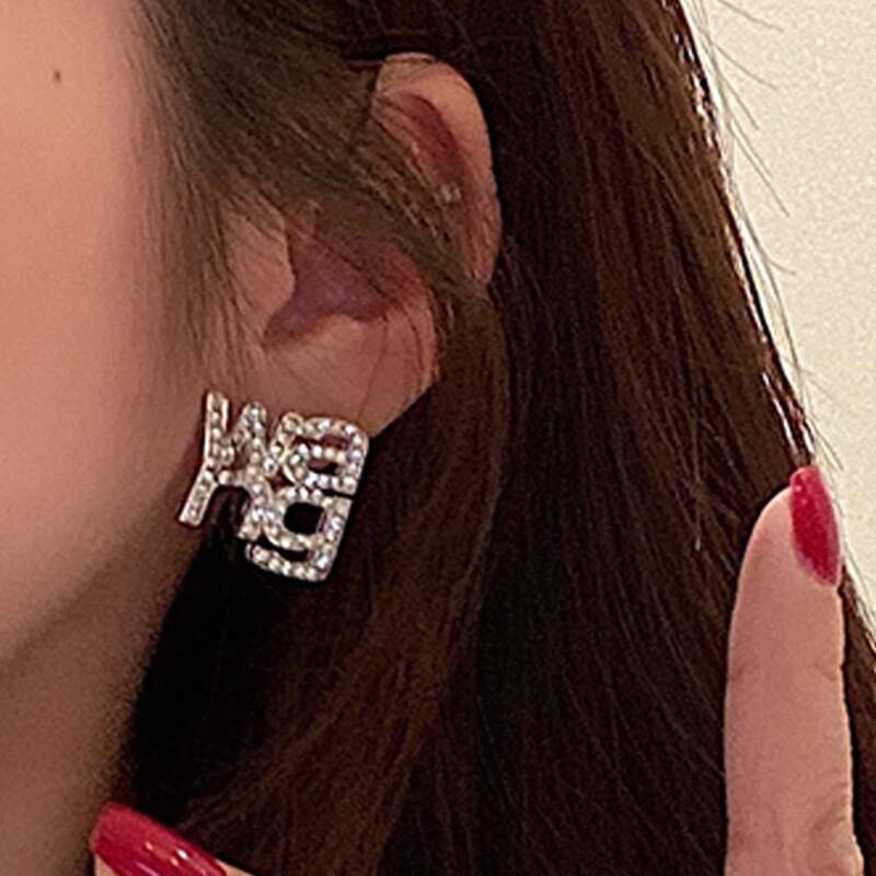 

Rhinestone Letter Stud Earrings, Silver