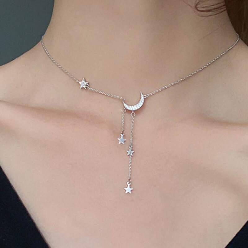 

Star & Moon Chain Necklace, Silver
