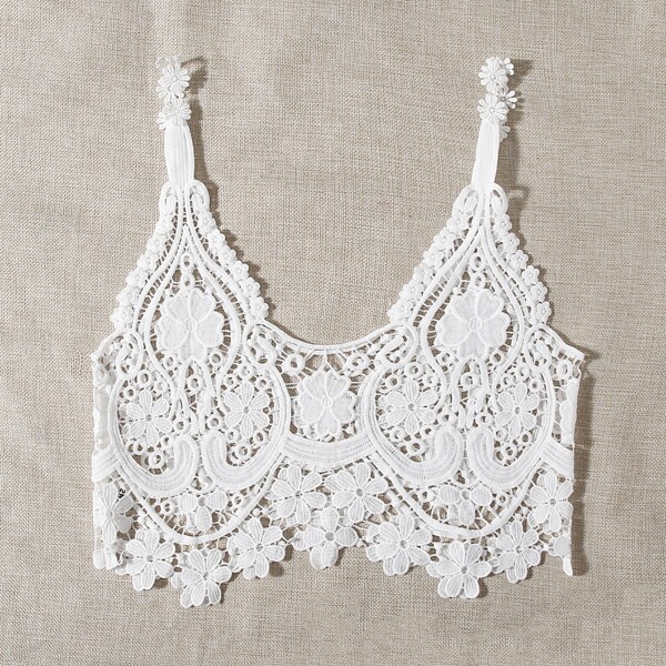 

Guipure Lace Cover Up Top, White