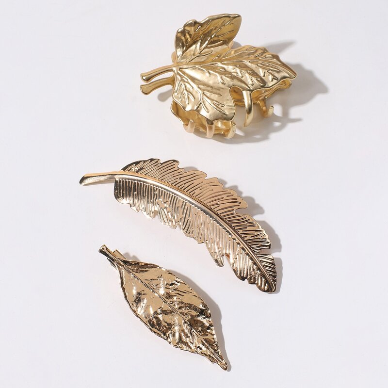 

3pcs Leaf Design Hair Clip, Gold