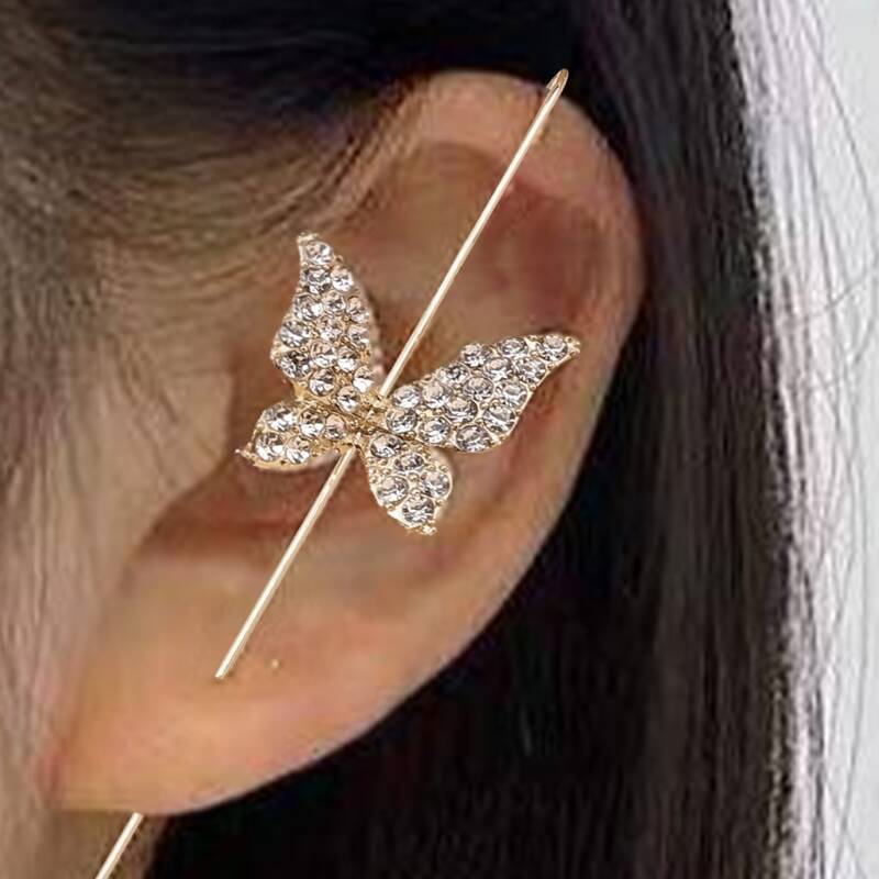 

Rhinestone Butterfly Ear Pin, Gold