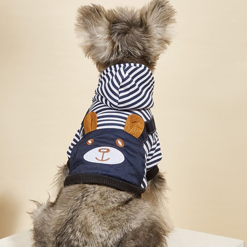 

Cartoon Bear Striped Pet Hoodie, Black