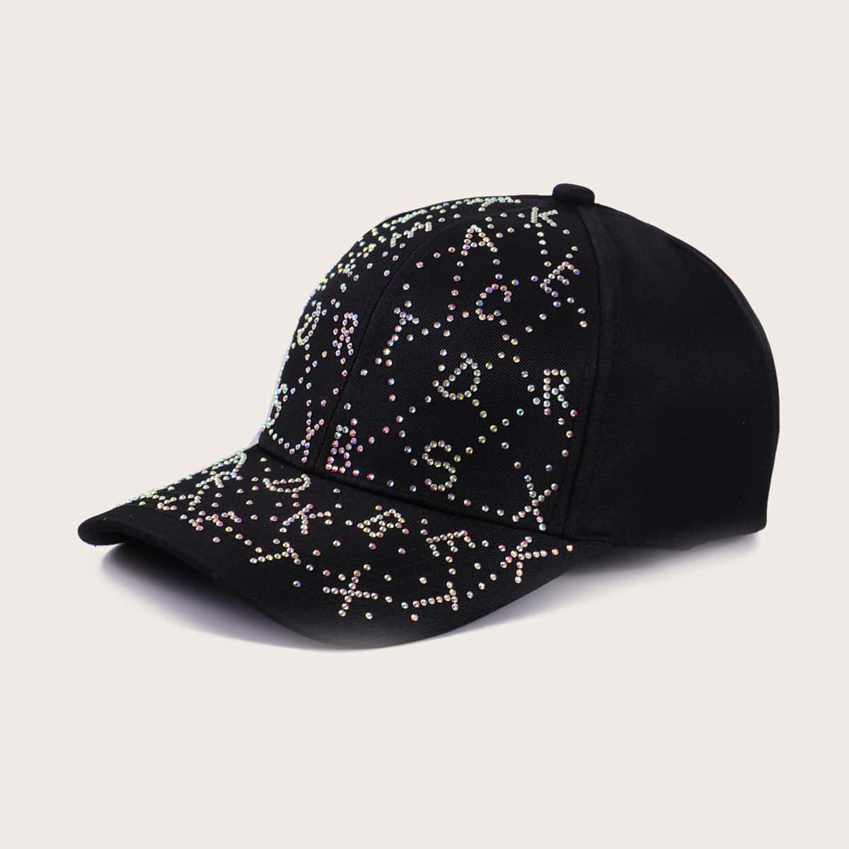 

Rhinestone Letter Baseball Cap, Black