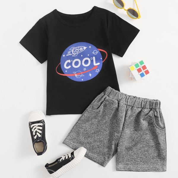 

Toddler Boys Letter Graphic Tee With Track Shorts, Multicolor