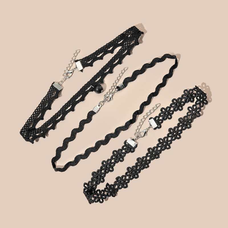 

3pcs Crochet Choker, Black
