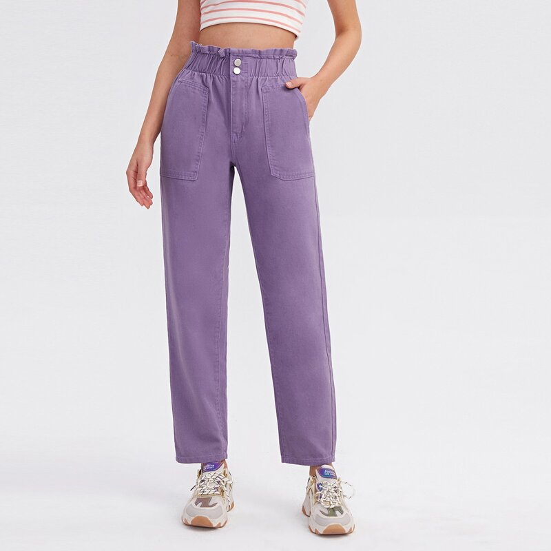 

Paperbag Waist Slant Pocket Jeans, Violet purple