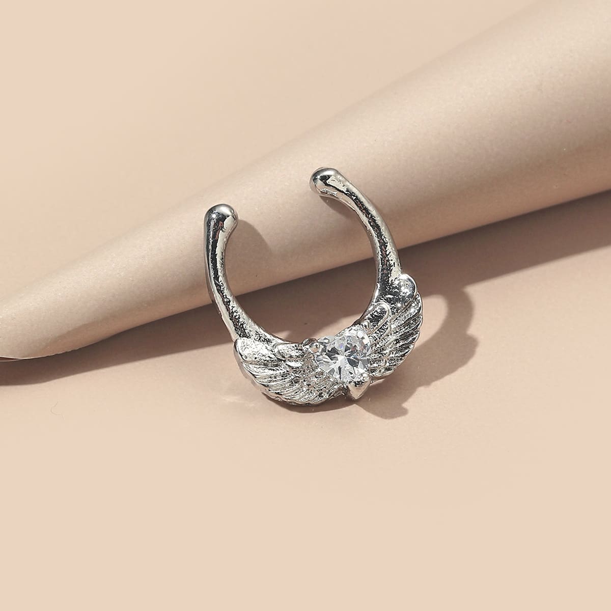 

1pc Rhinestone Wing Nose Ring, Silver