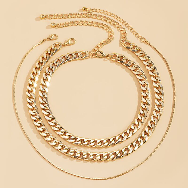

3pcs Chunky Chain Necklace, Gold