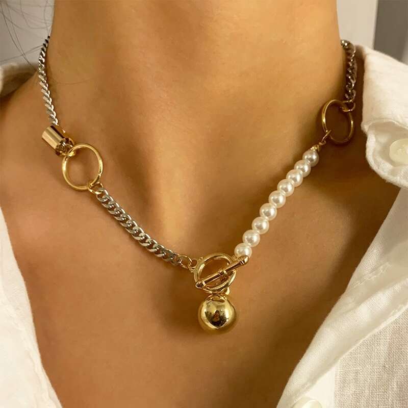 

1pc Ring Linked Toggle Necklace, Multicolor