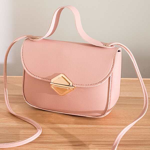 

Push Lock Flap Satchel Bag, Pink