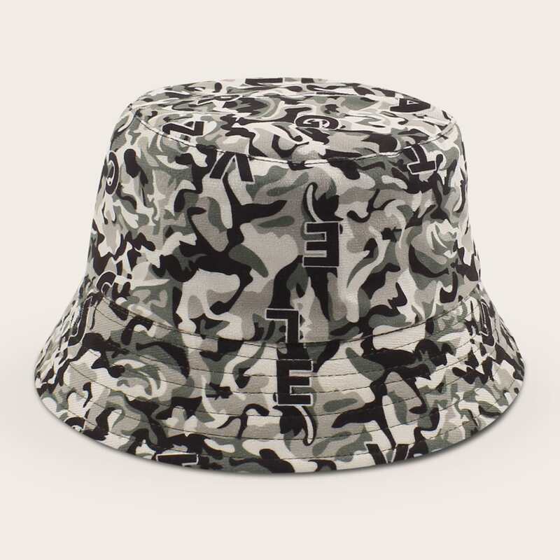 

Letter Print Bucket Hat, Multicolor