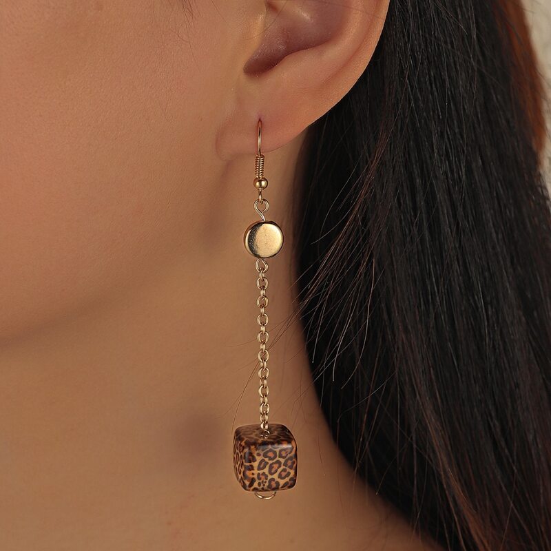 

Leopard Cube Chain Drop Earrings, Multicolor