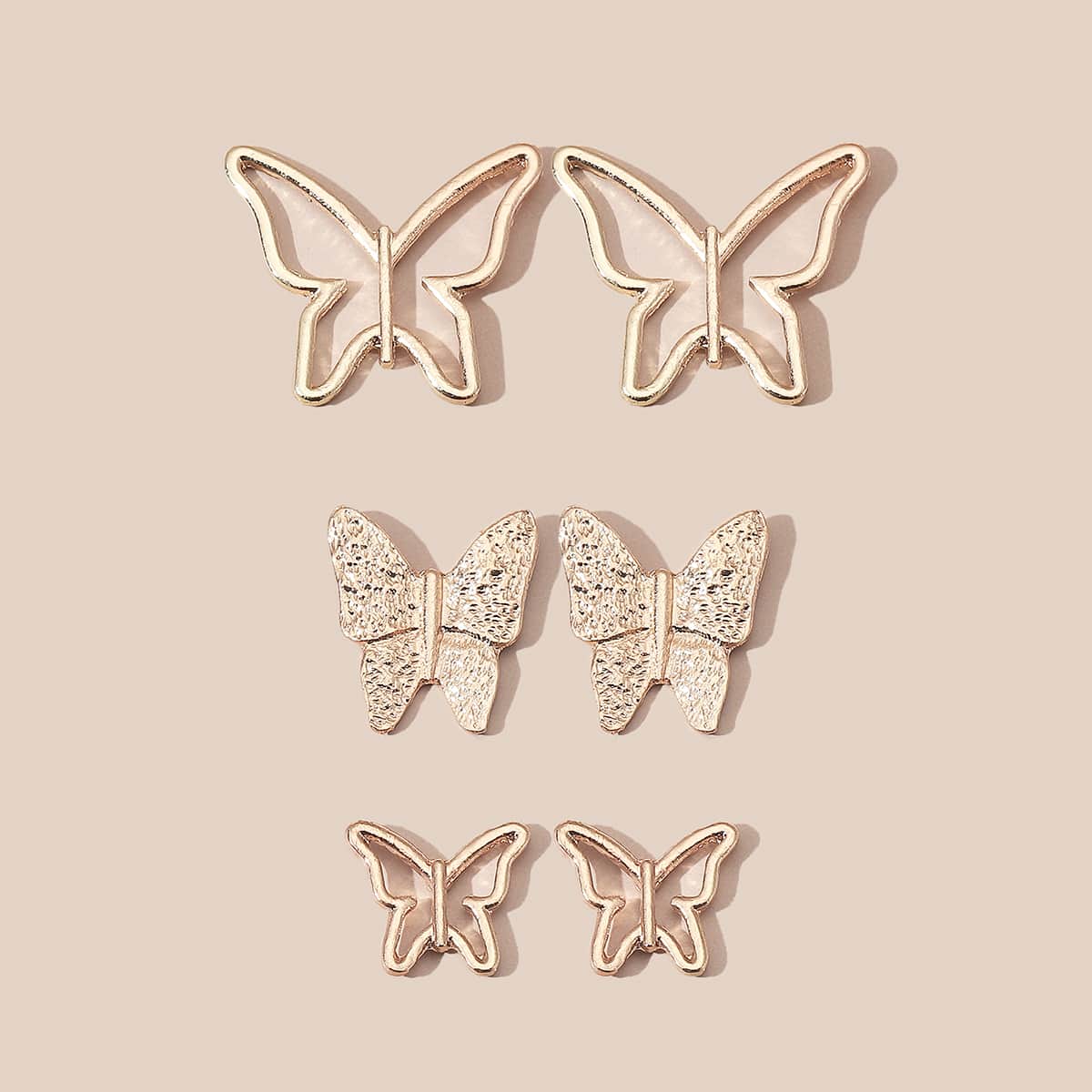 

3pairs Butterfly Stud Earrings, Gold