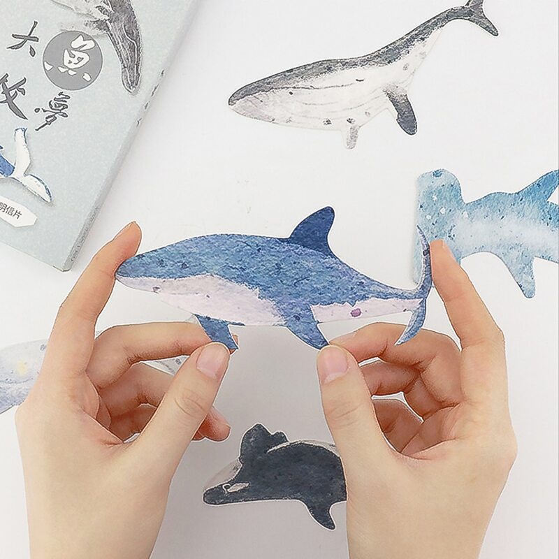 

30pcs Cartoon Whale Postcard, Multicolor