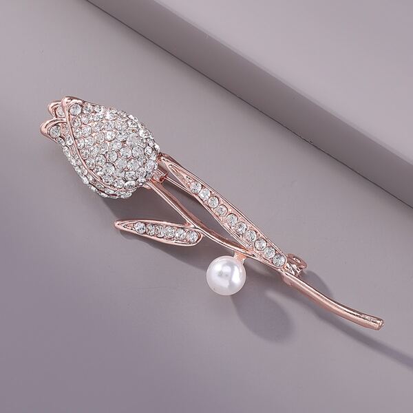 

Rhinestone Flower Design Brooch, Rose gold