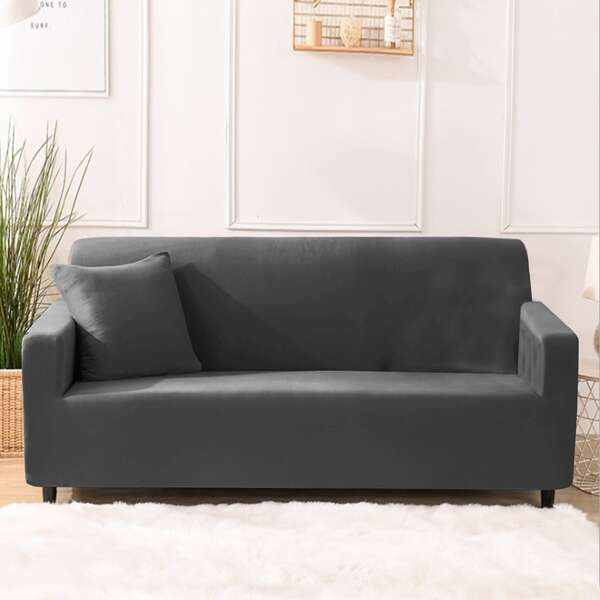 

Plain Stretchy Sofa Cover & 1pc Cushion Cover, Dark grey