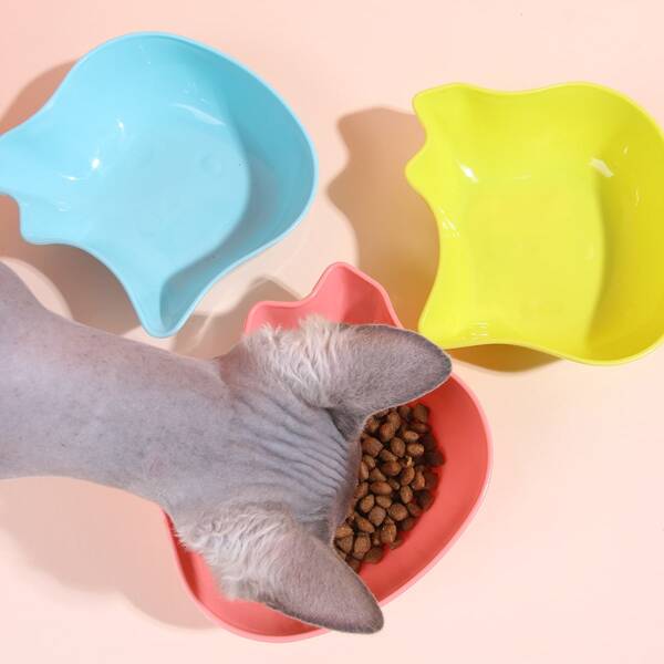 

1pc Random Color Cat Shaped Pet Bowl, Multicolor