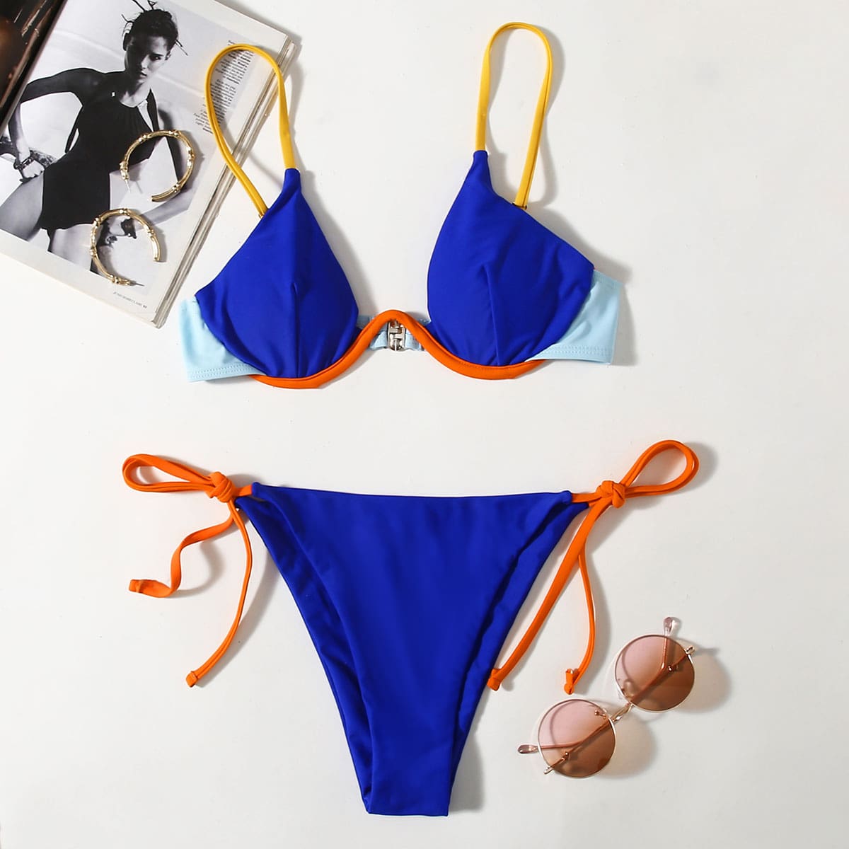 

Colorblock Underwire Bikini Swimsuit, Multicolor