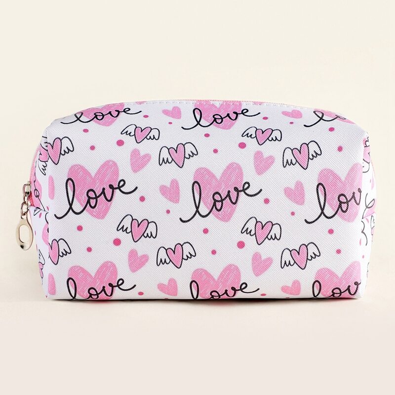 

Heart Print Makeup Bag, Multicolor