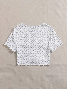 SHEIN Qutie 小碎花抽褶細節T恤