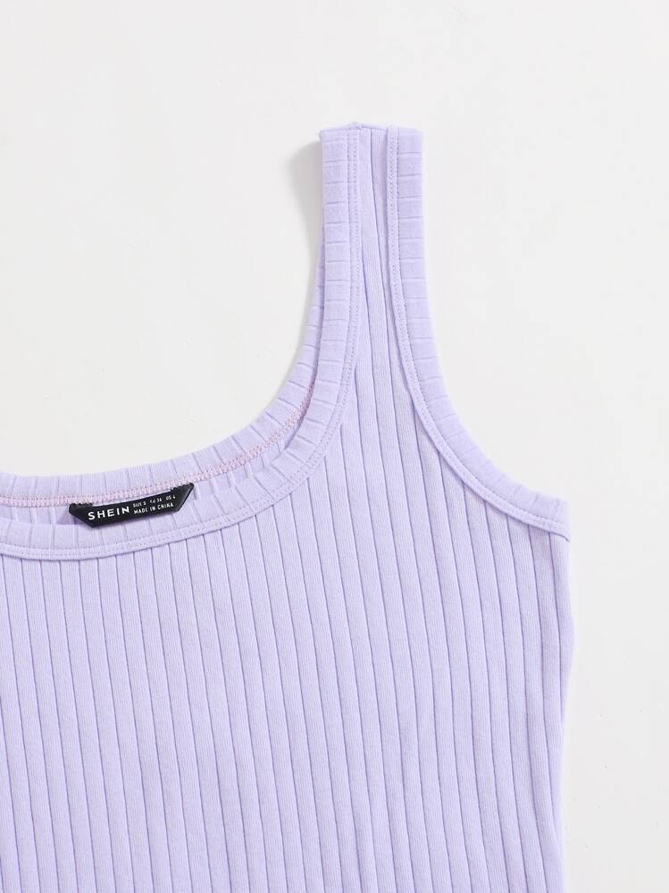 SHEIN EZwear Robe moulante unicolore en tricot côtelé - Lilas - Voir 3