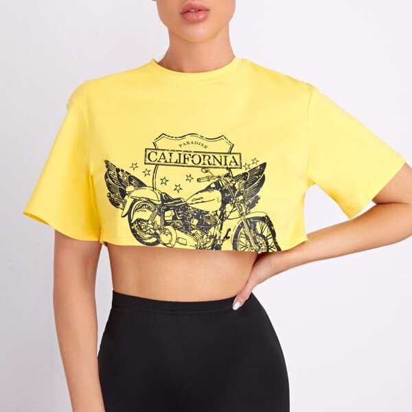 

Drop Shoulder Letter Graphic Crop Tee, Yellow