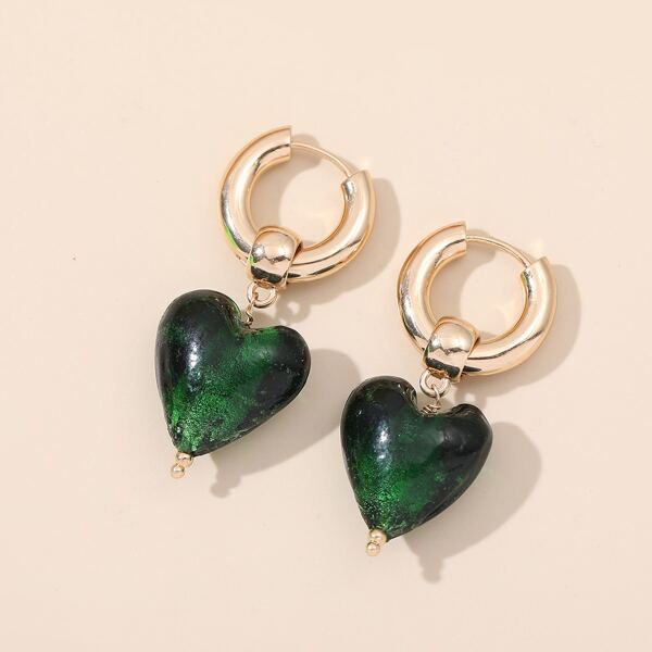 

Heart Design Drop Earrings, Dark green