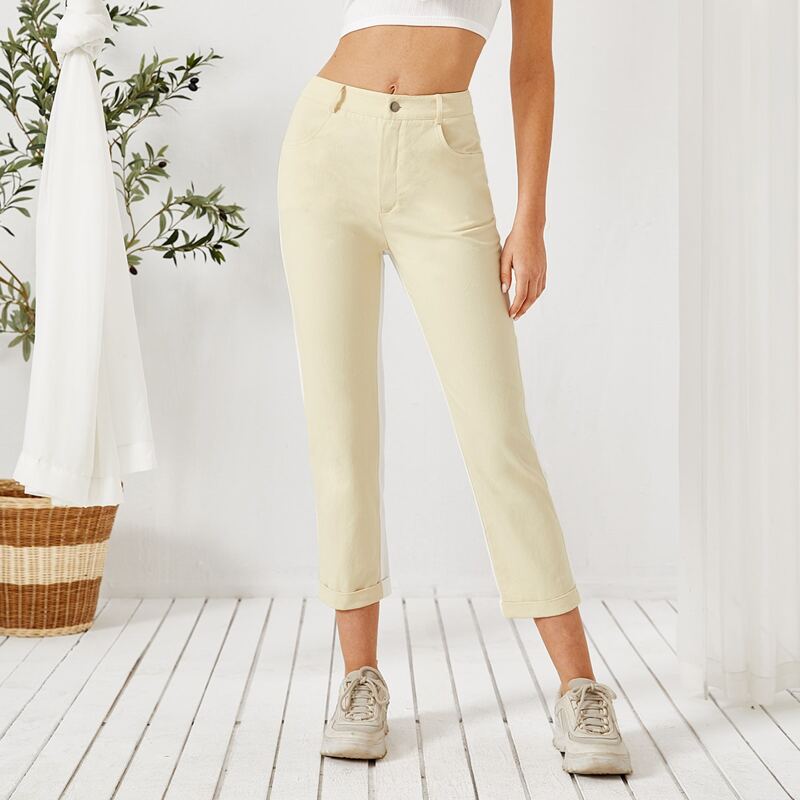 

Rolled Hem Two Tone Pants, Multicolor