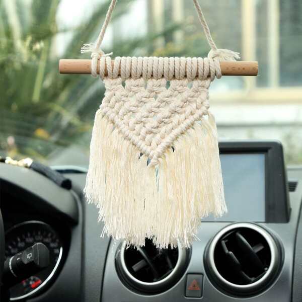 

1pc Mini Woven Macrame Wall Hanging, Beige