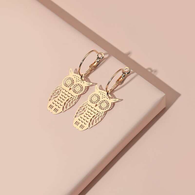 

Hollow Out Owl Drop Earrings, Gold